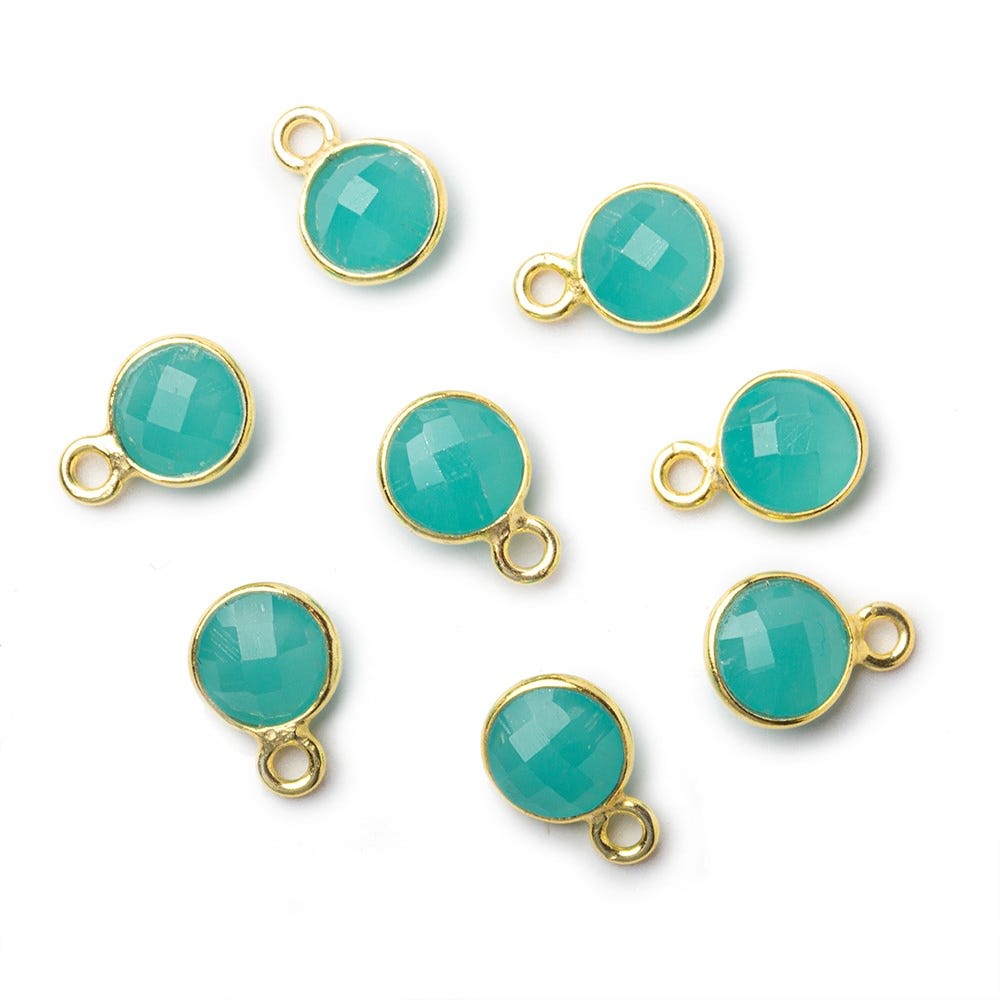 6mm Vermeil Bezeled Seafoam Blue Chalcedony faceted coin pendants Set of 4 pieces - Beadsofcambay.com