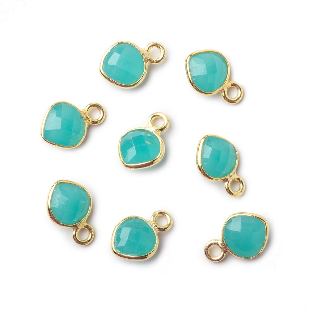6mm Vermeil Bezeled Seafoam Blue Chalcedony faceted heart pendants Set of 4 pieces - Beadsofcambay.com