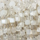 6mm White Moonstone faceted cube .925 Silver Chain by the foot 29 pieces - Beadsofcambay.com