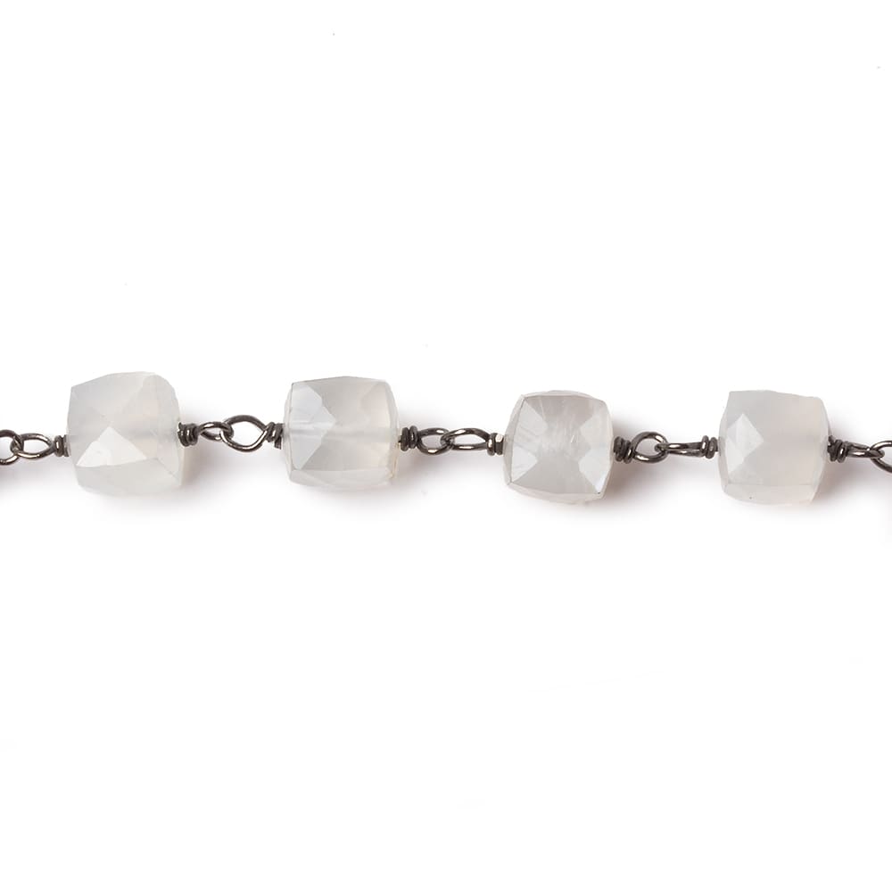 6mm White Moonstone faceted cube Black Gold .925 Silver Chain by the foot 29 pieces - Beadsofcambay.com