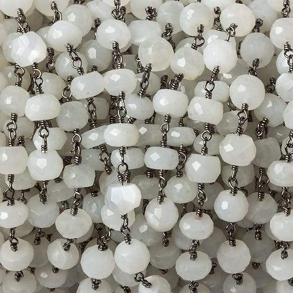 6mm White Moonstone faceted rondelle Black Gold Chain by the foot 30 pcs - Beadsofcambay.com