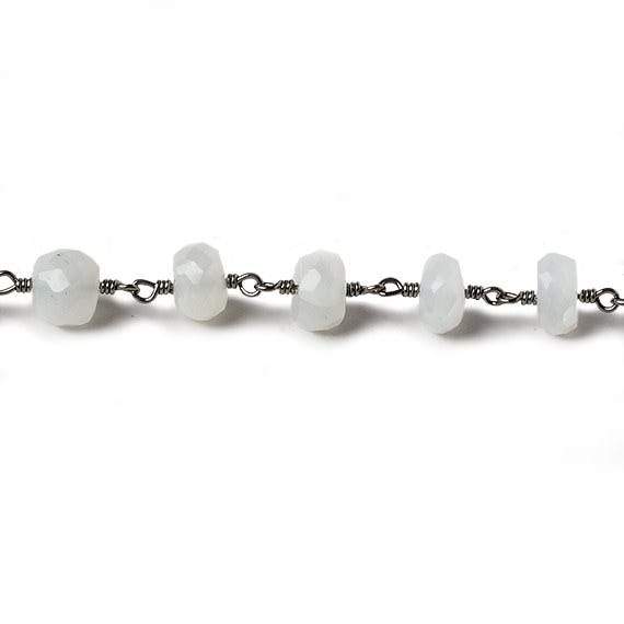 6mm White Moonstone faceted rondelle Black Gold Chain by the foot 30 pcs - Beadsofcambay.com