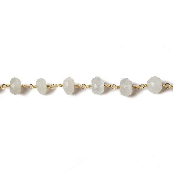 6mm White Moonstone faceted rondelle Gold Chain by the foot 30 pcs - Beadsofcambay.com