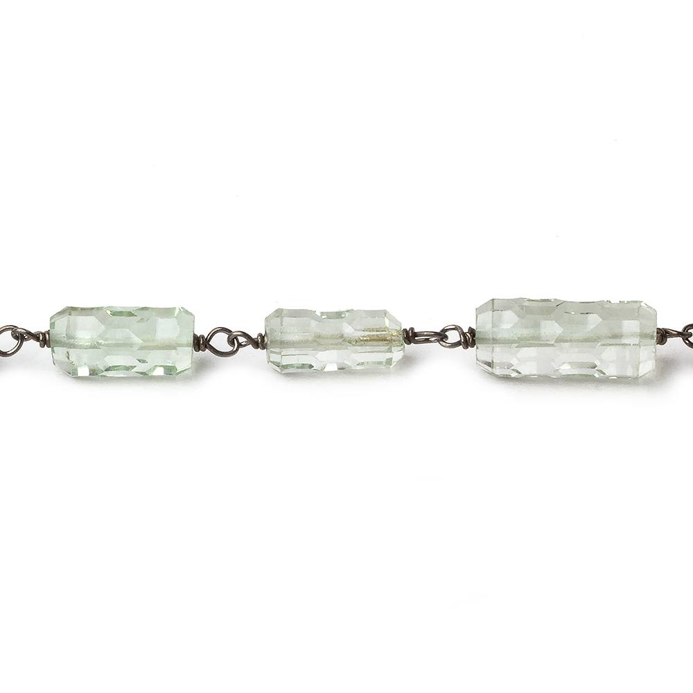 6x11-6x14mm Prasiolite Concave Faceted Tube Black Gold .925 Chain by the foot - Beadsofcambay.com