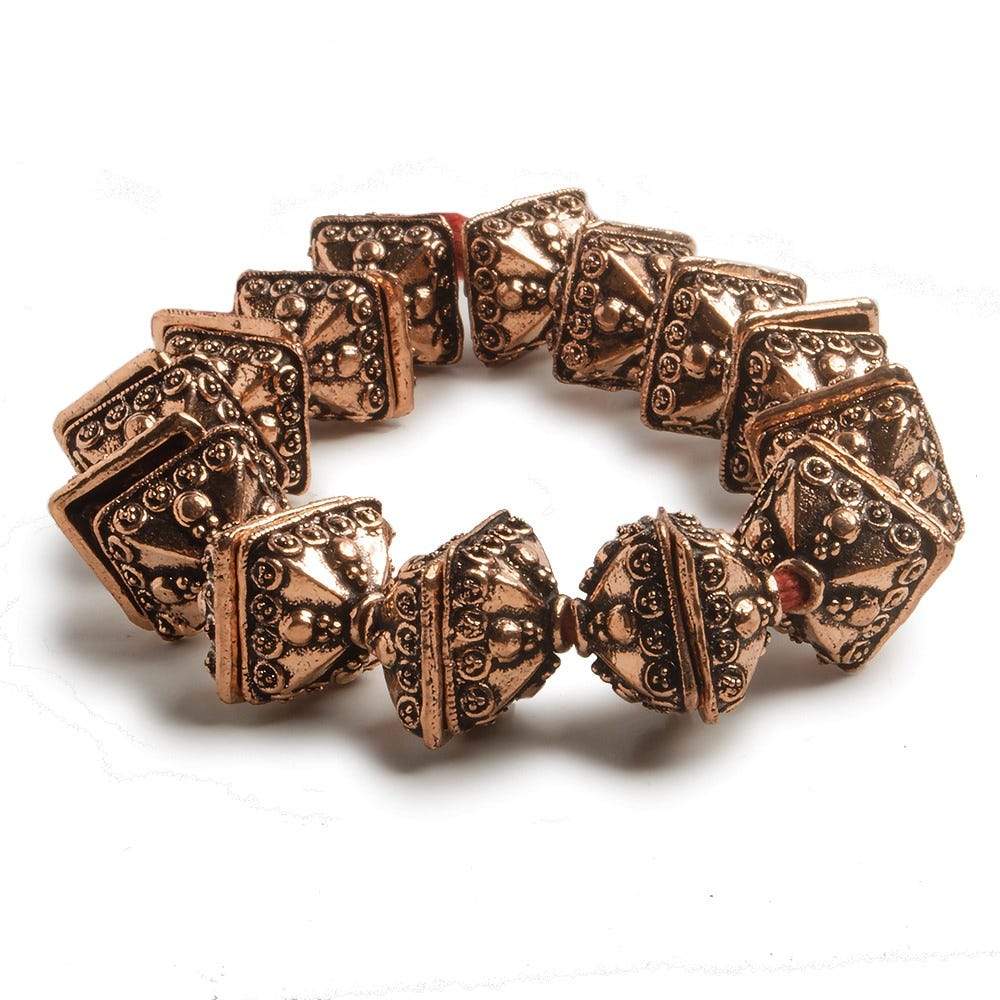 6x14mm Antiqued Copper Square Bali Style Bead Cap 8 inch 28 pcs - Beadsofcambay.com