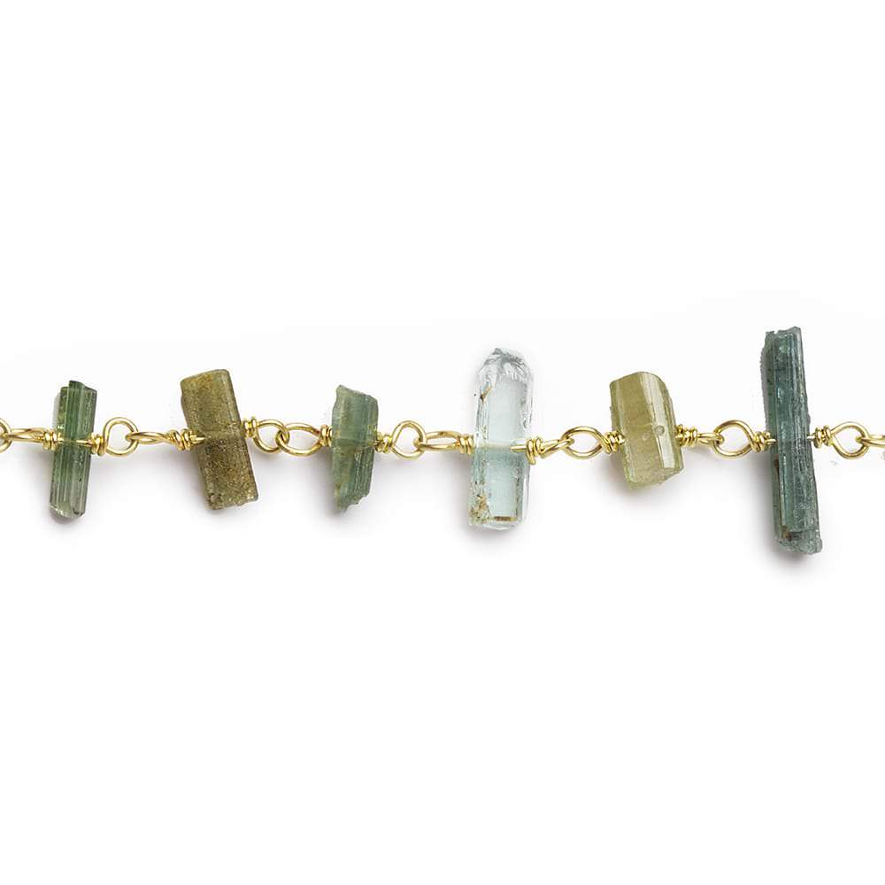 6x3-8x3mm Multi Color Tourmaline Natural Crystal Vermeil Chain by the foot 44 pcs - Beadsofcambay.com