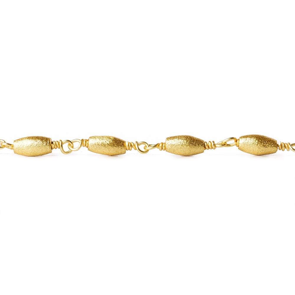 6x3mm 22ktk Gold plated Brushed Rice Gold plated Chain by the foot - Beadsofcambay.com