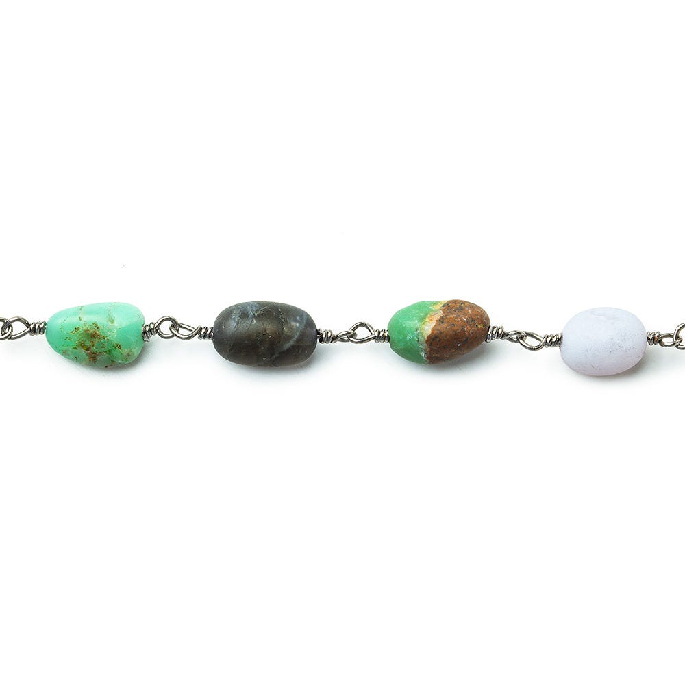 6x4-10x6mm Matte Multi Gemstone plain nugget Black Gold plated Chain by the foot 22 beads per - Beadsofcambay.com