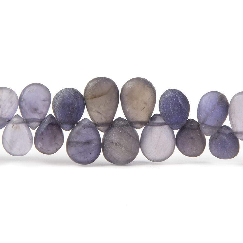 6x4-10x7mm Frosted Iolite Plain Pear Beads 8 inch 65 pieces - Beadsofcambay.com