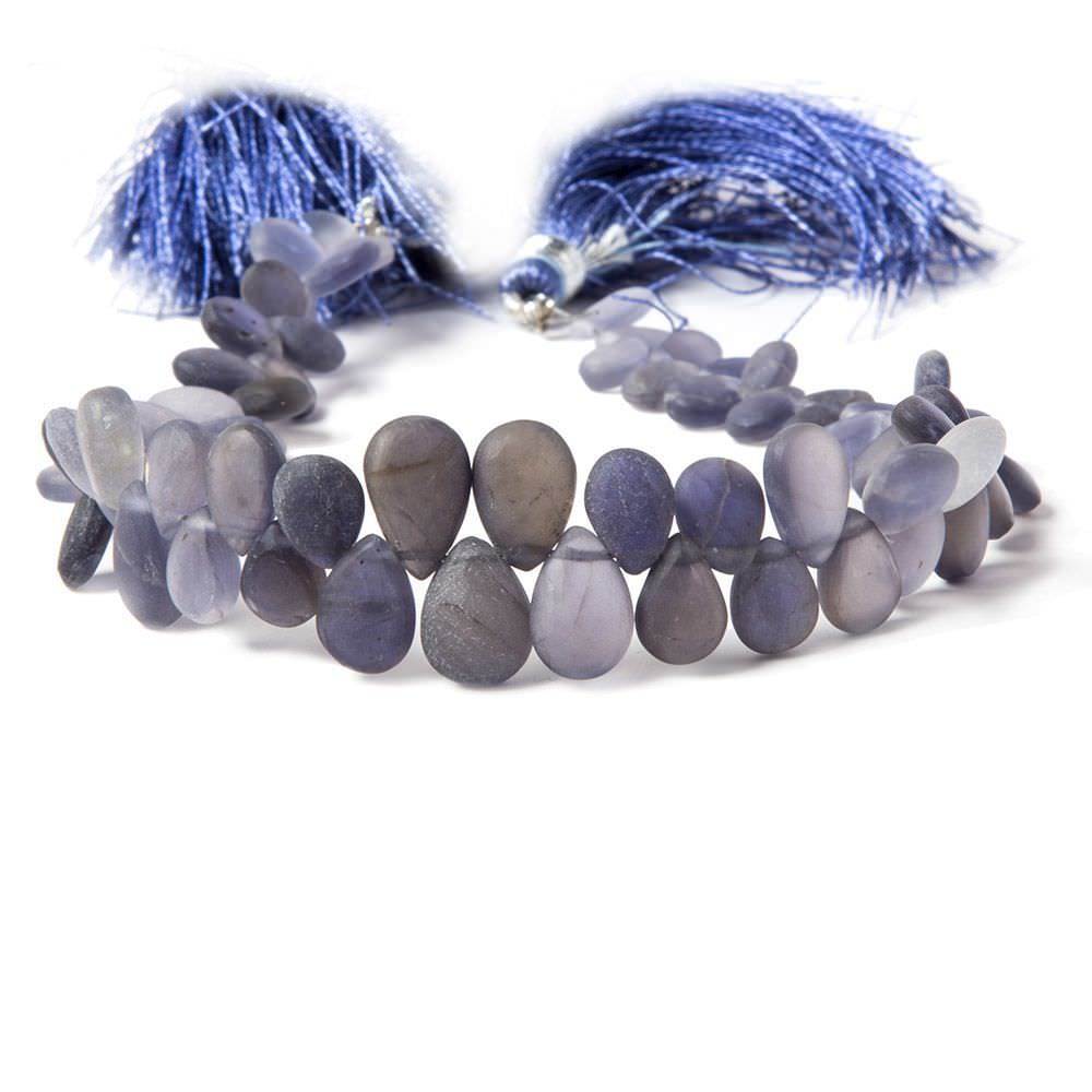 6x4-10x7mm Frosted Iolite Plain Pear Beads 8 inch 65 pieces - Beadsofcambay.com