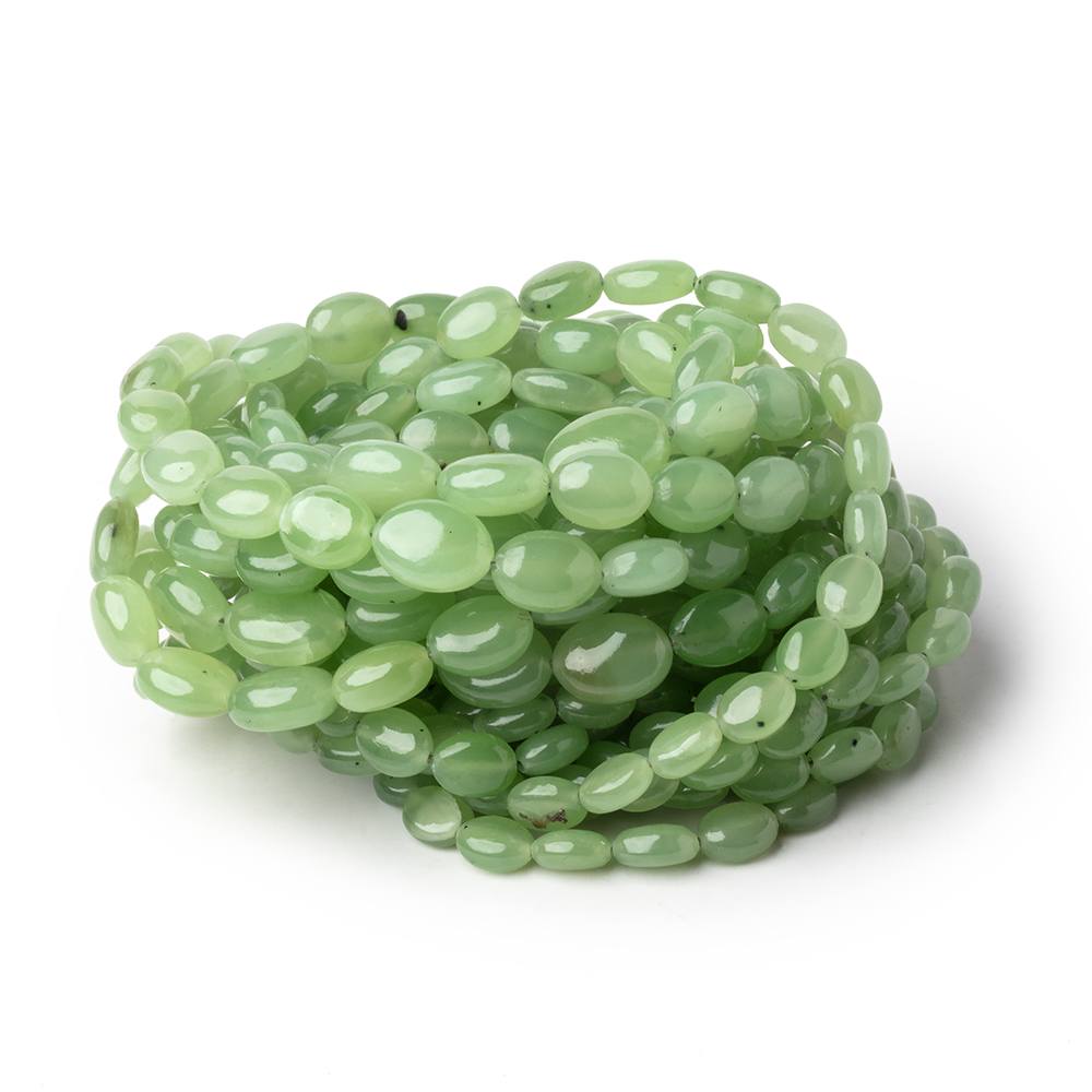 6x4-10x8mm Natural Green Jade Plain Oval Beads 18 inch 56 pieces AA - Beadsofcambay.com