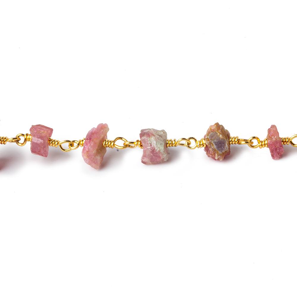 6x4-11x10mm Matte Pink Tourmaline Chips Gold plated Chain by the foot 28 pieces - Beadsofcambay.com
