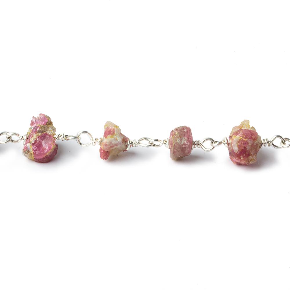 6x4-11x10mm Matte Pink Tourmaline Chips Silver plated Chain by the foot 28 pieces - Beadsofcambay.com