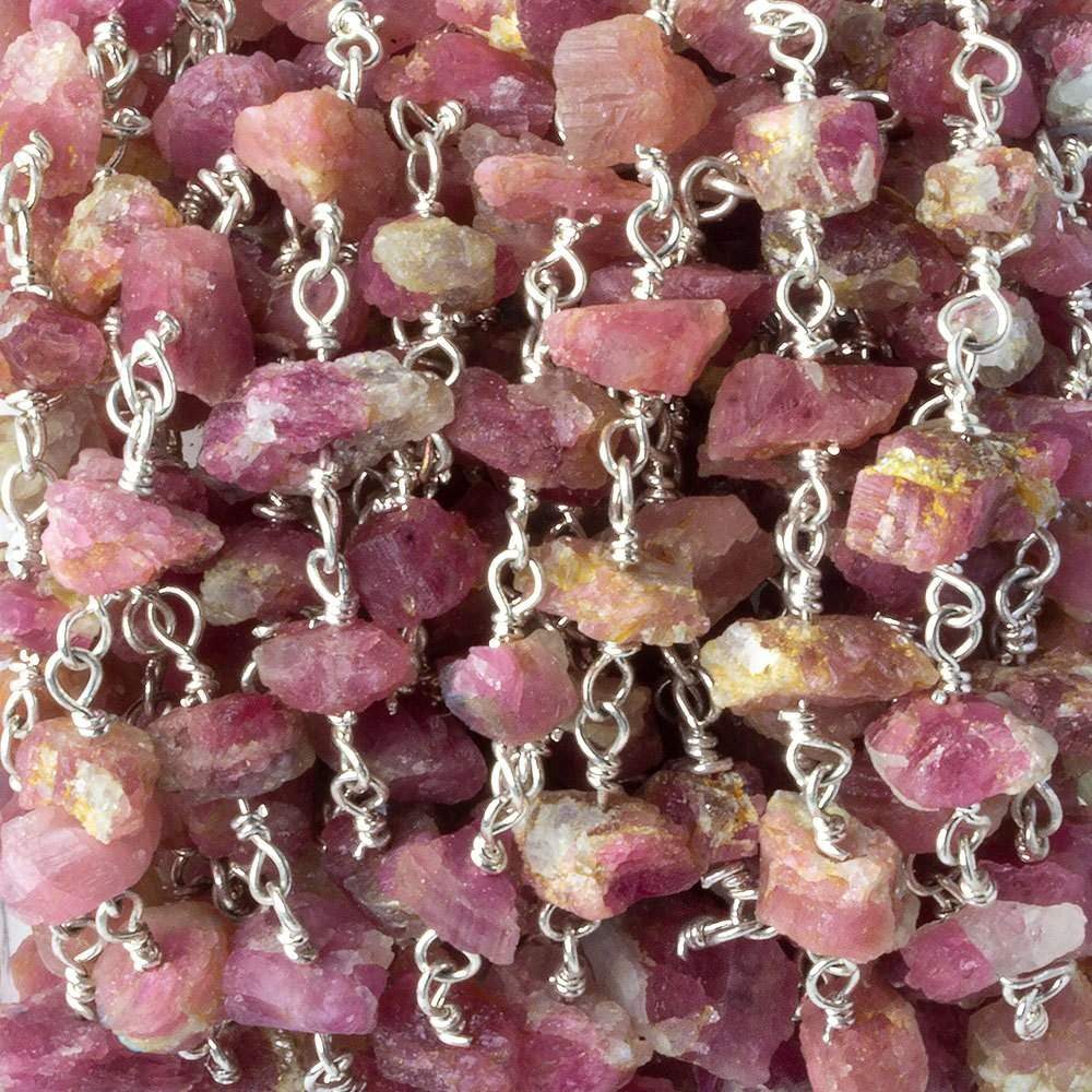 6x4-11x10mm Matte Pink Tourmaline Chips Silver plated Chain by the foot 28 pieces - Beadsofcambay.com