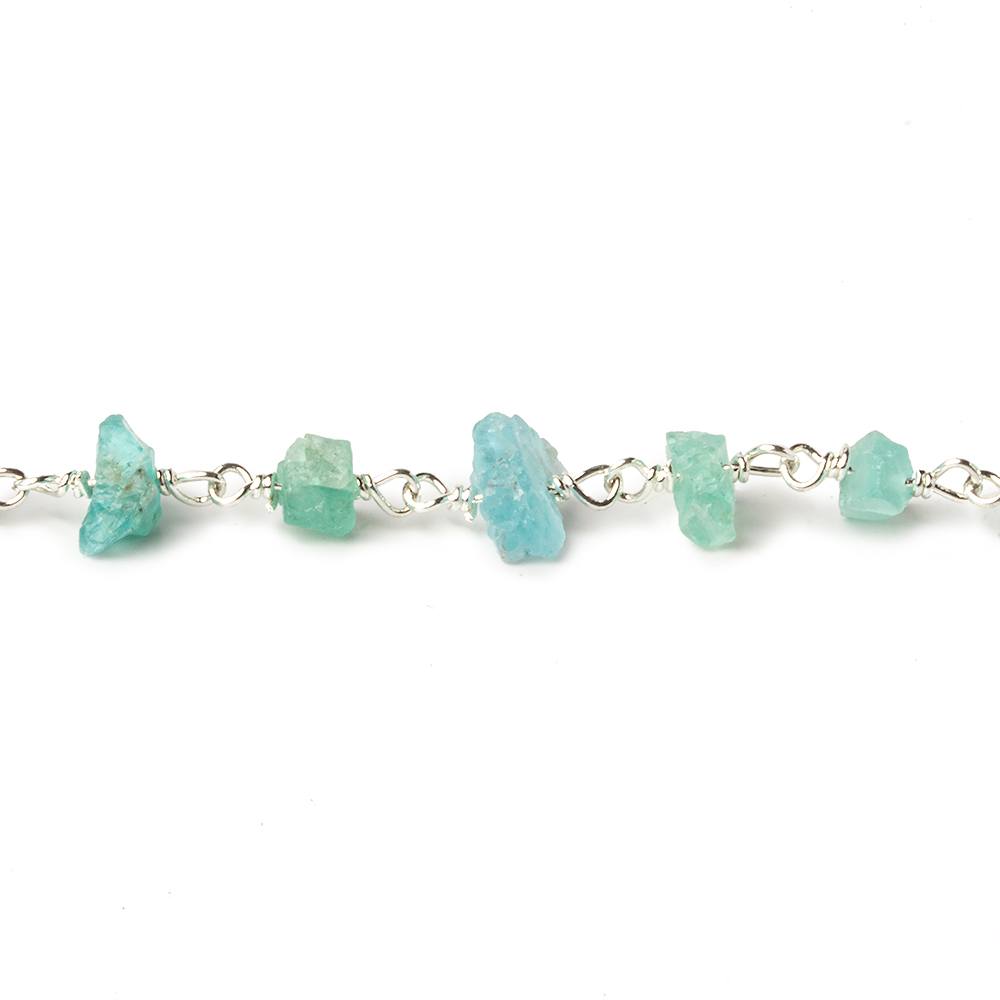 6x4-11x5mm Matte Pool Blue Apatite Chips Silver plated Chain by the foot 32 pieces - Beadsofcambay.com