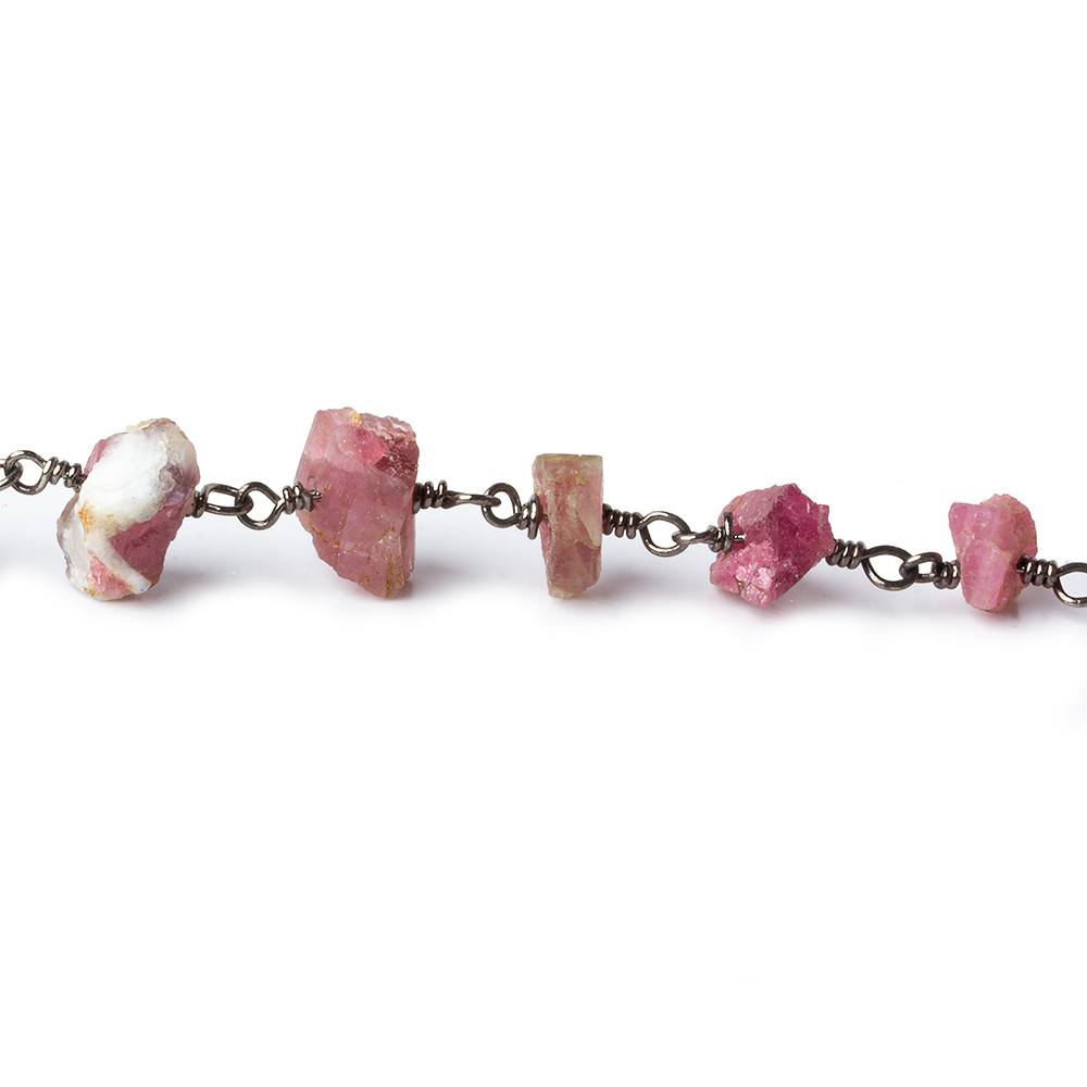 6x4-13x10mm Matte Pink Tourmaline Chips Black Gold plated Chain by the foot 28 pieces - Beadsofcambay.com