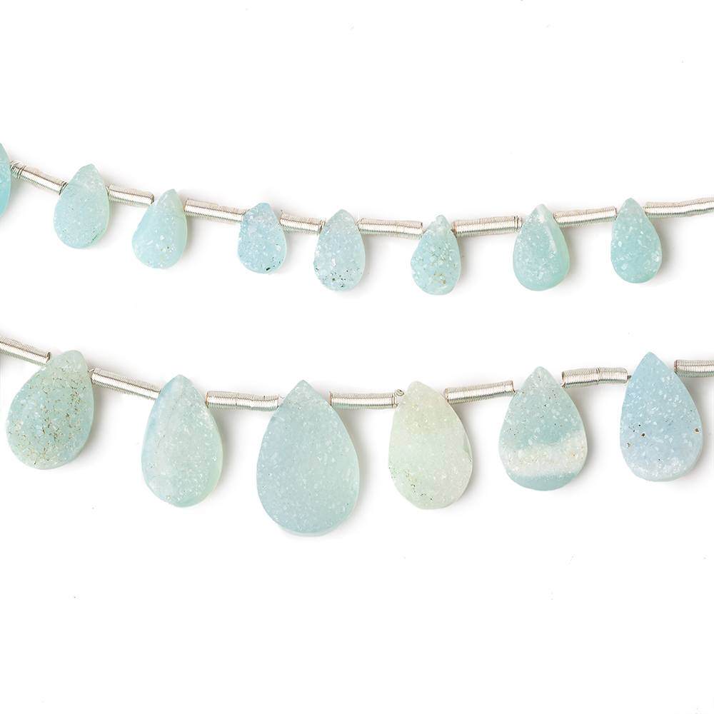 6x4-14x9mm Aqua Blue Drusy Agate Pear Bead Set of 2 strands 43 pieces - Beadsofcambay.com