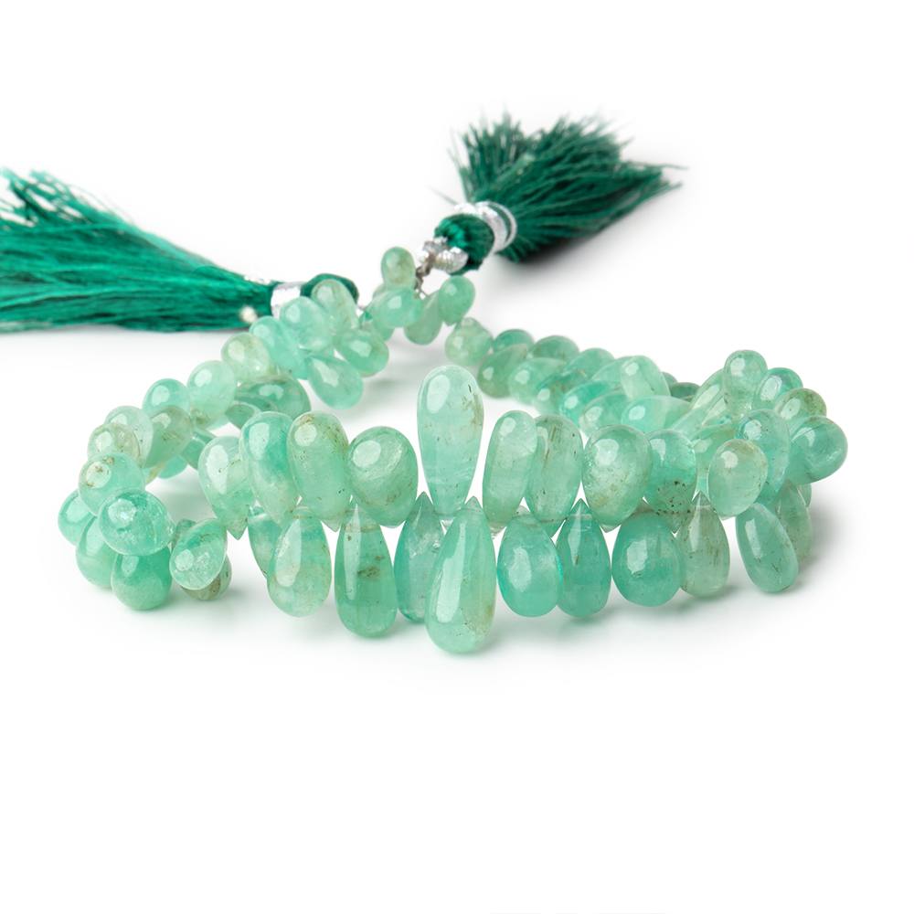 6x4-15x6mm Colombian Emerald Plain Tear Drop Beads 8.25 inch 84 pieces - Beadsofcambay.com