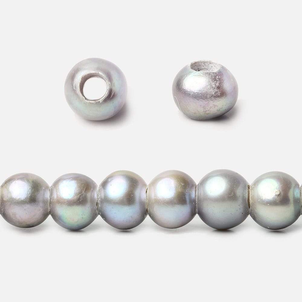 6x4-6.5x5mm Lilac Silver Large Hole Off Round Pearl 2.5mm drill hole 15 inch 74 pieces - Beadsofcambay.com