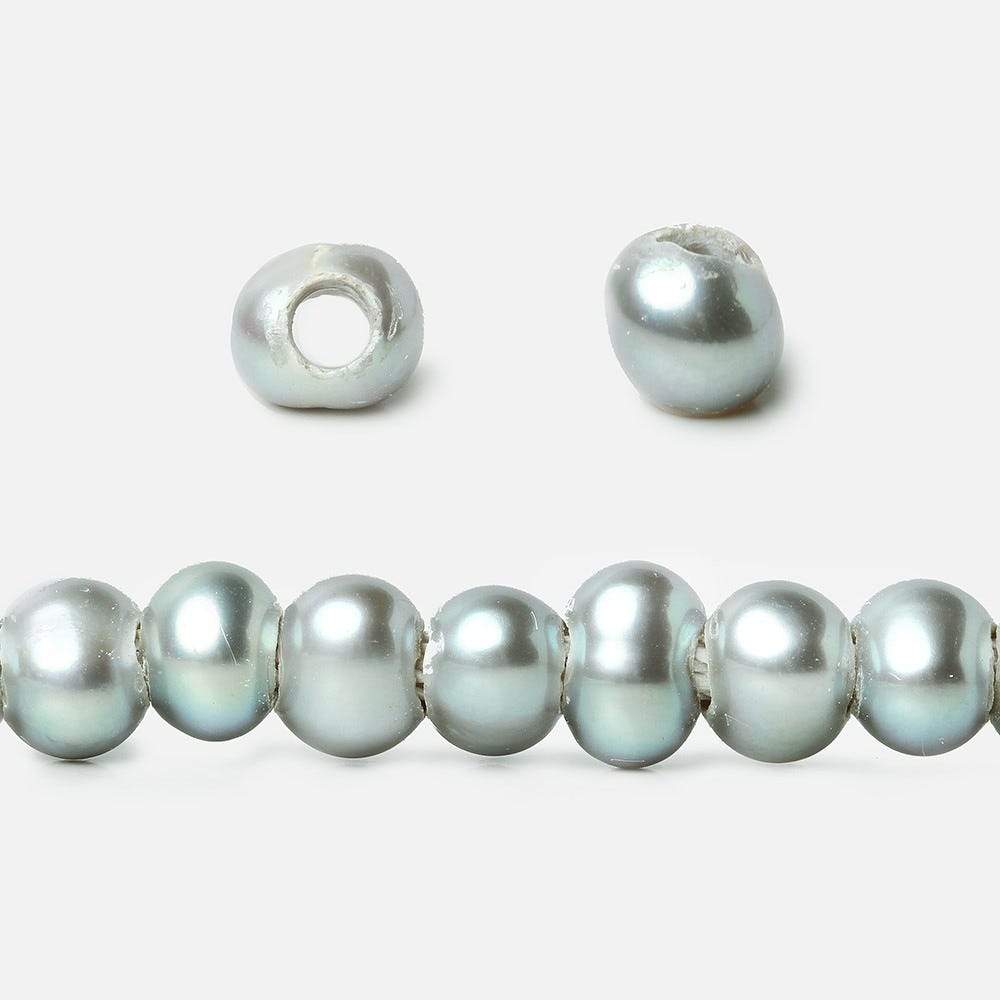 6x4-7x5mm Aqua Green Silver 2.5mm Large Hole Off Round Pearl 15 inch 88 pieces - Beadsofcambay.com