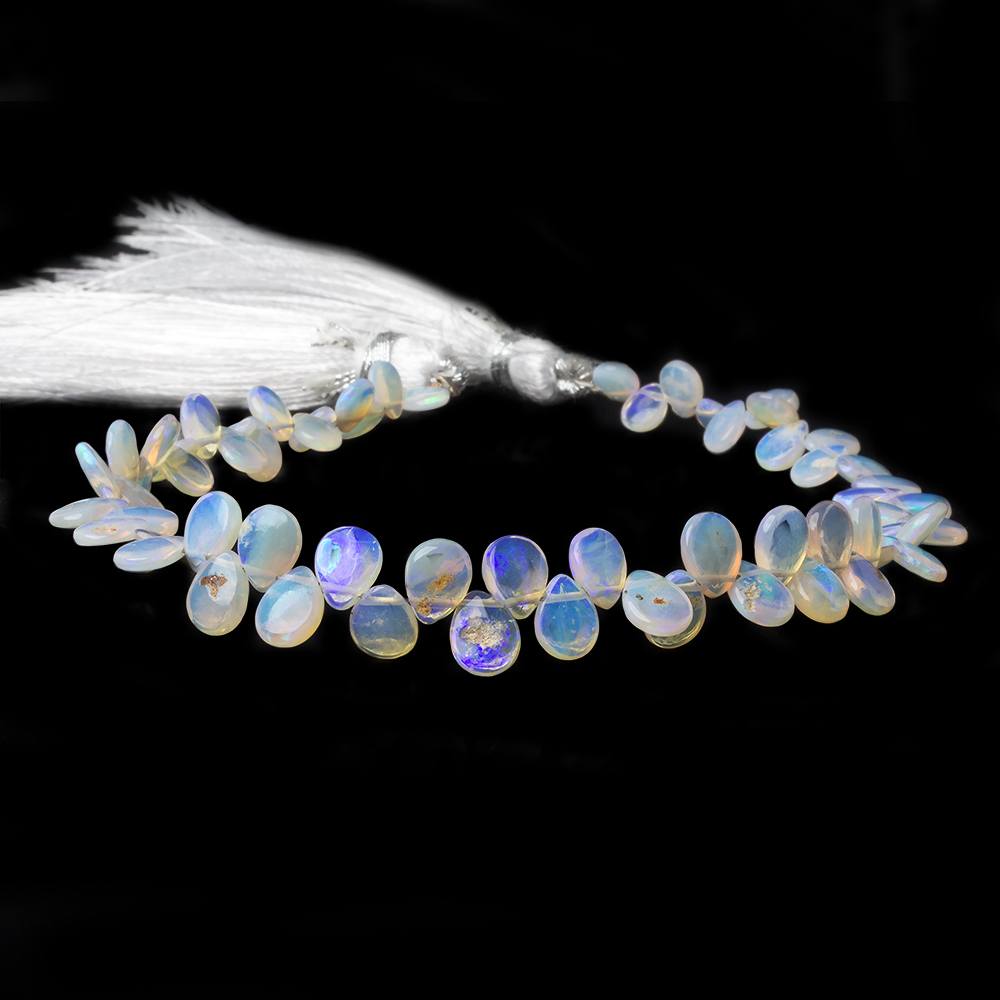 6x4-7x5mm Ethiopian Opal Plain Pear beads 8 inch 62 beads - Beadsofcambay.com