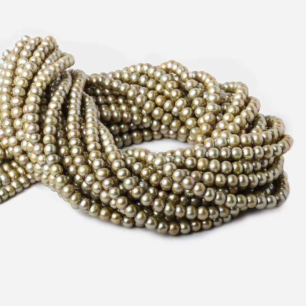 6x4-7x5mm Sage Green 2.5mm Large Hole Off Round Pearl 15 inch 78 pieces - Beadsofcambay.com