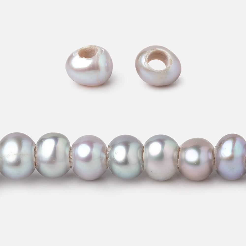 6x4-7x5mm Silver Off Round 2.5mm Large Hole Freshwater Pearls 15 inch 85 pieces - Beadsofcambay.com