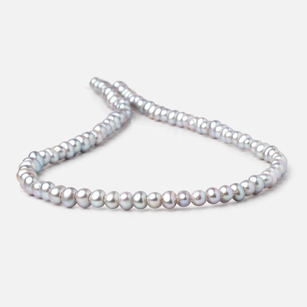 6x4-7x5mm Silver Off Round 2.5mm Large Hole Freshwater Pearls 15 inch 85 pieces - Beadsofcambay.com