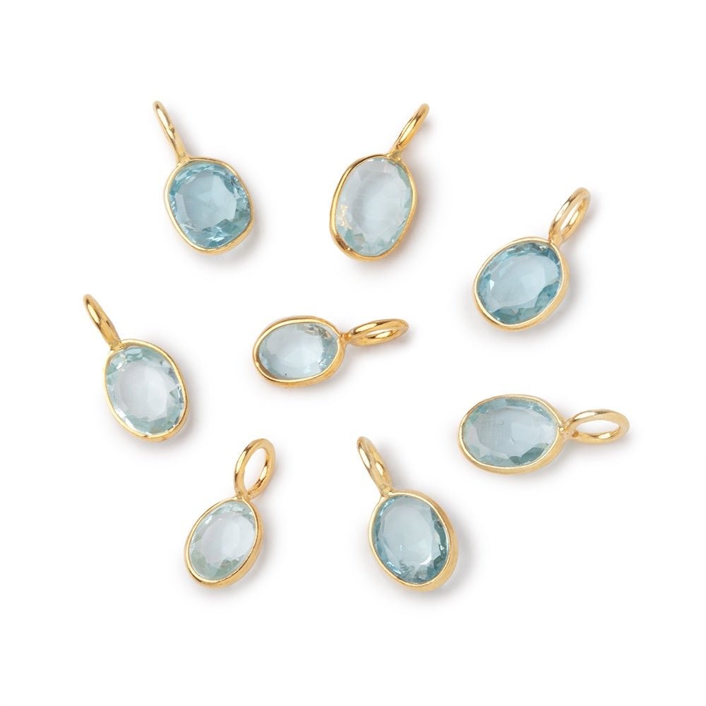 6x4-7x5mm Vermeil Bezel Blue Topaz Rose Cut Oval Pendant 1 piece - Beadsofcambay.com