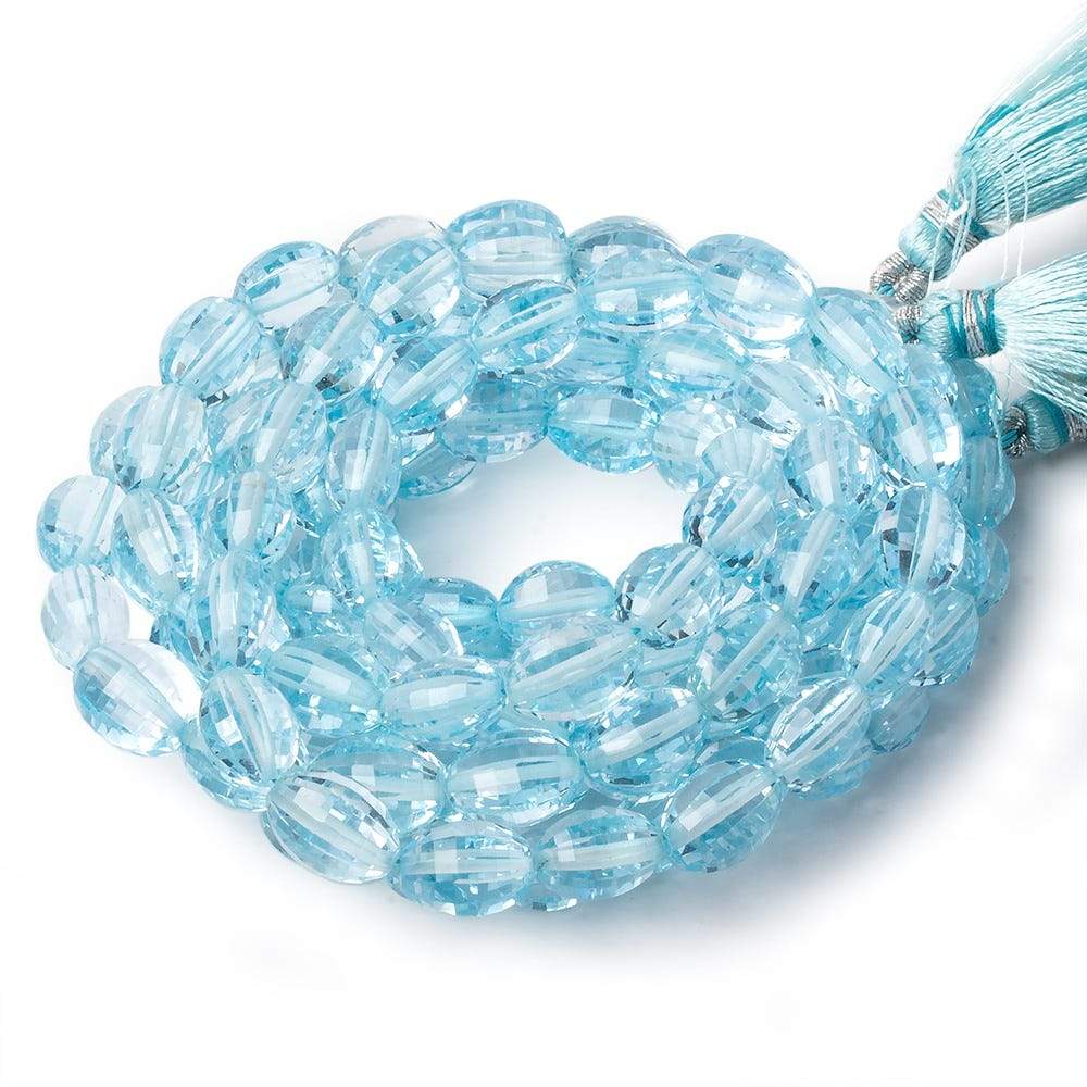 6x4-8.5x6.5mm Sky Blue Topaz checkerboard faceted oval beads 16 inch 52 pieces AAA - Beadsofcambay.com