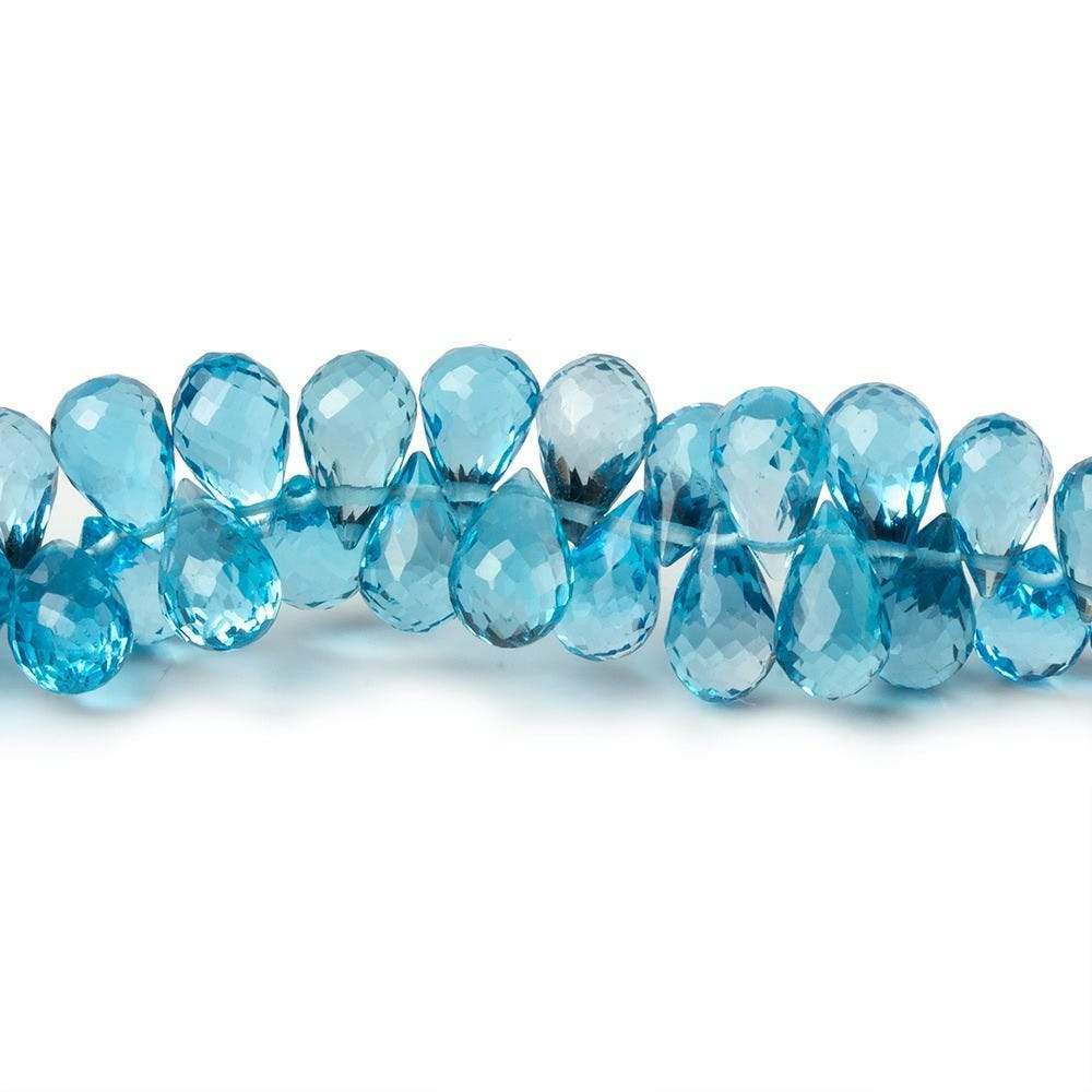 6x4-8x4mm Swiss Blue Topaz Faceted Tear Drop Briolettes 7.5 inch 92 beads AAA - Beadsofcambay.com