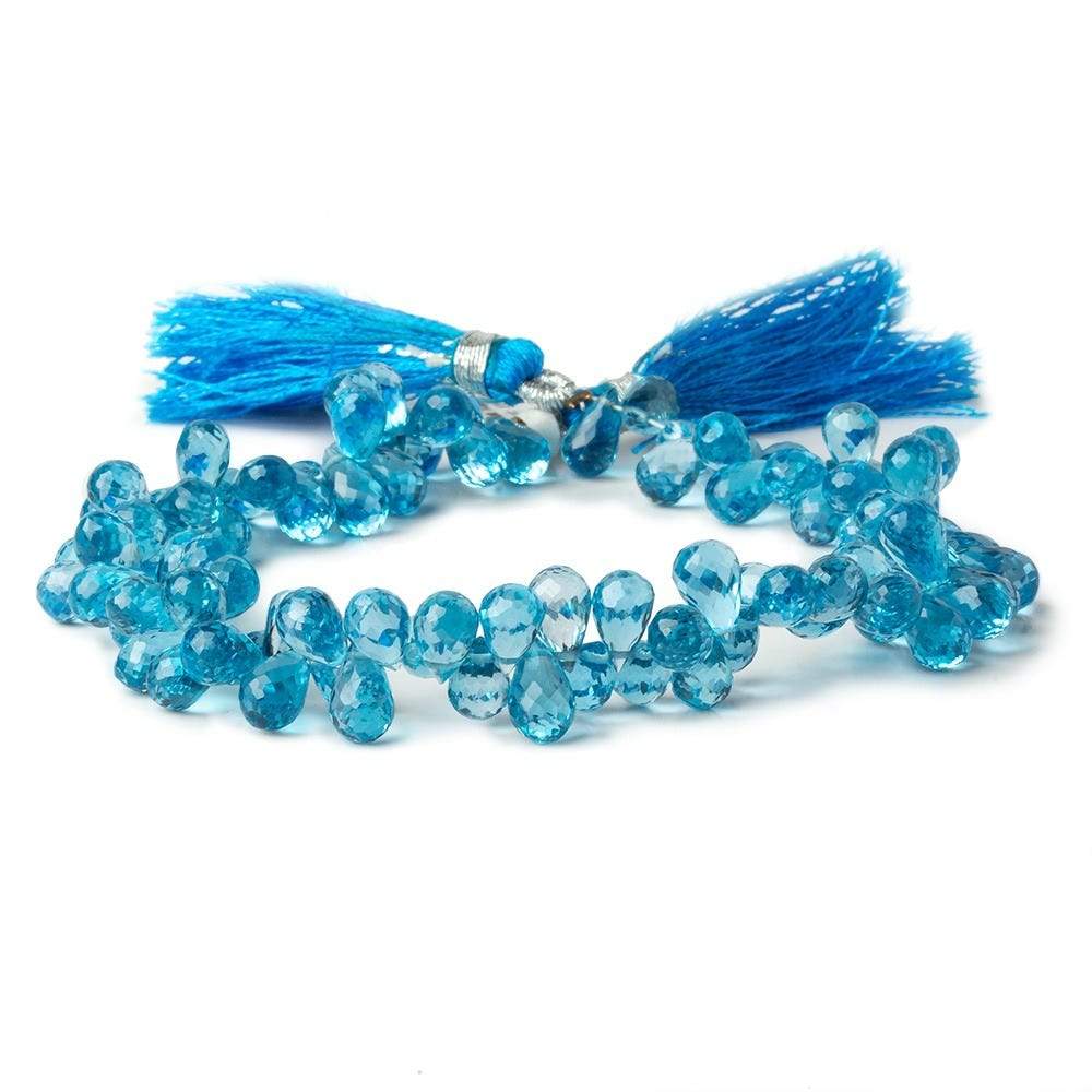 6x4-8x4mm Swiss Blue Topaz Faceted Tear Drop Briolettes 7.5 inch 92 beads AAA - Beadsofcambay.com