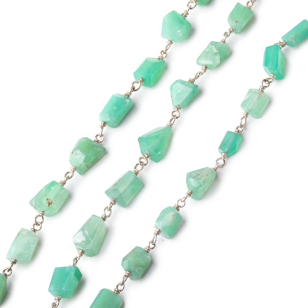 6x4-8x5mm Chrysoprase Faceted Nuggets on .925 Silver Chain Lot of 3 Feet - Beadsofcambay.com
