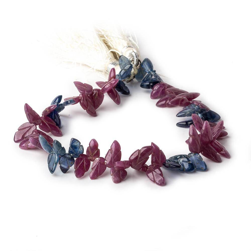 6x4-8x5mm Ruby and Blue Sapphire Carved Leaf Beads 8 inch 68 pieces - Beadsofcambay.com
