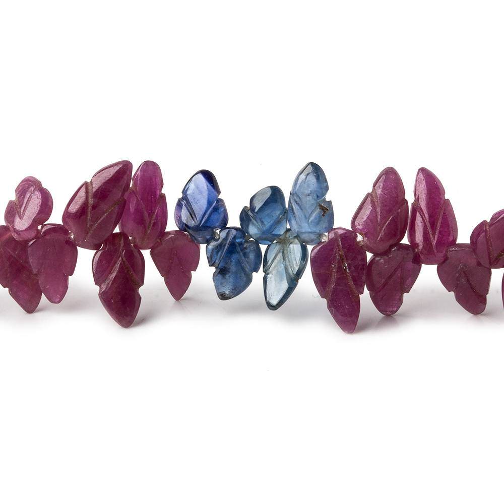 6x4-8x5mm Ruby and Blue Sapphire Carved Leaf Beads 8 inch 68 pieces - Beadsofcambay.com