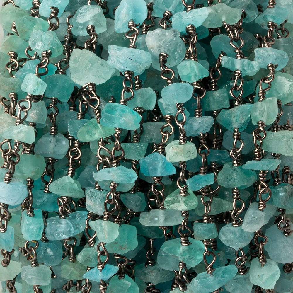 6x4-9x6mm Matte Pool Blue Apatite Chips Black Gold plated Chain by the foot 31 pieces - Beadsofcambay.com