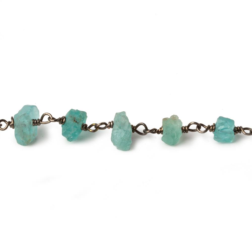 6x4-9x6mm Matte Pool Blue Apatite Chips Black Gold plated Chain by the foot 31 pieces - Beadsofcambay.com
