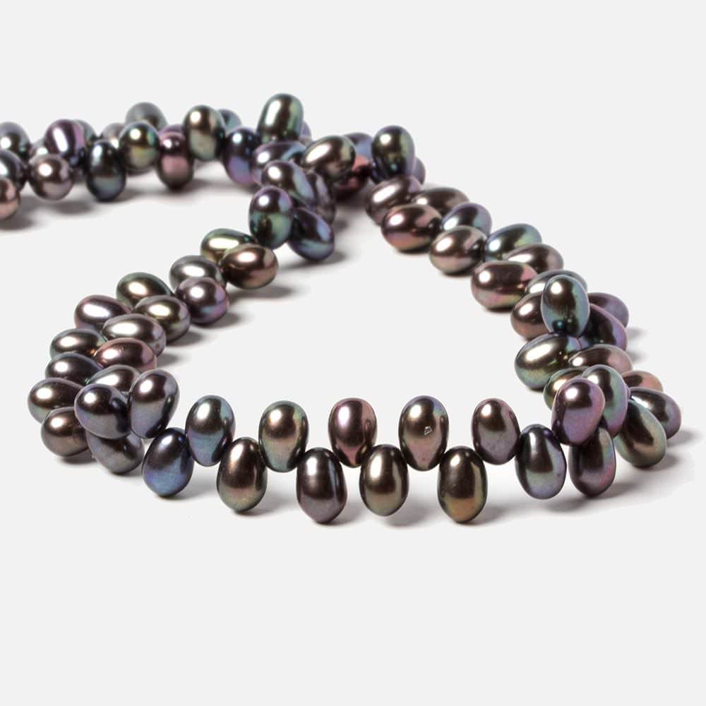 6x4.5-7x5mm Green Peacock Top Drill Oval Freshwater Pearls 16 inch 90 pieces - Beadsofcambay.com