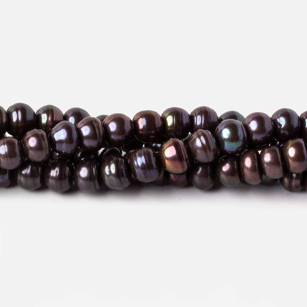 6x4mm Black Peacock Button Freshwater Pearls 15.5 inch 88 pieces - Beadsofcambay.com