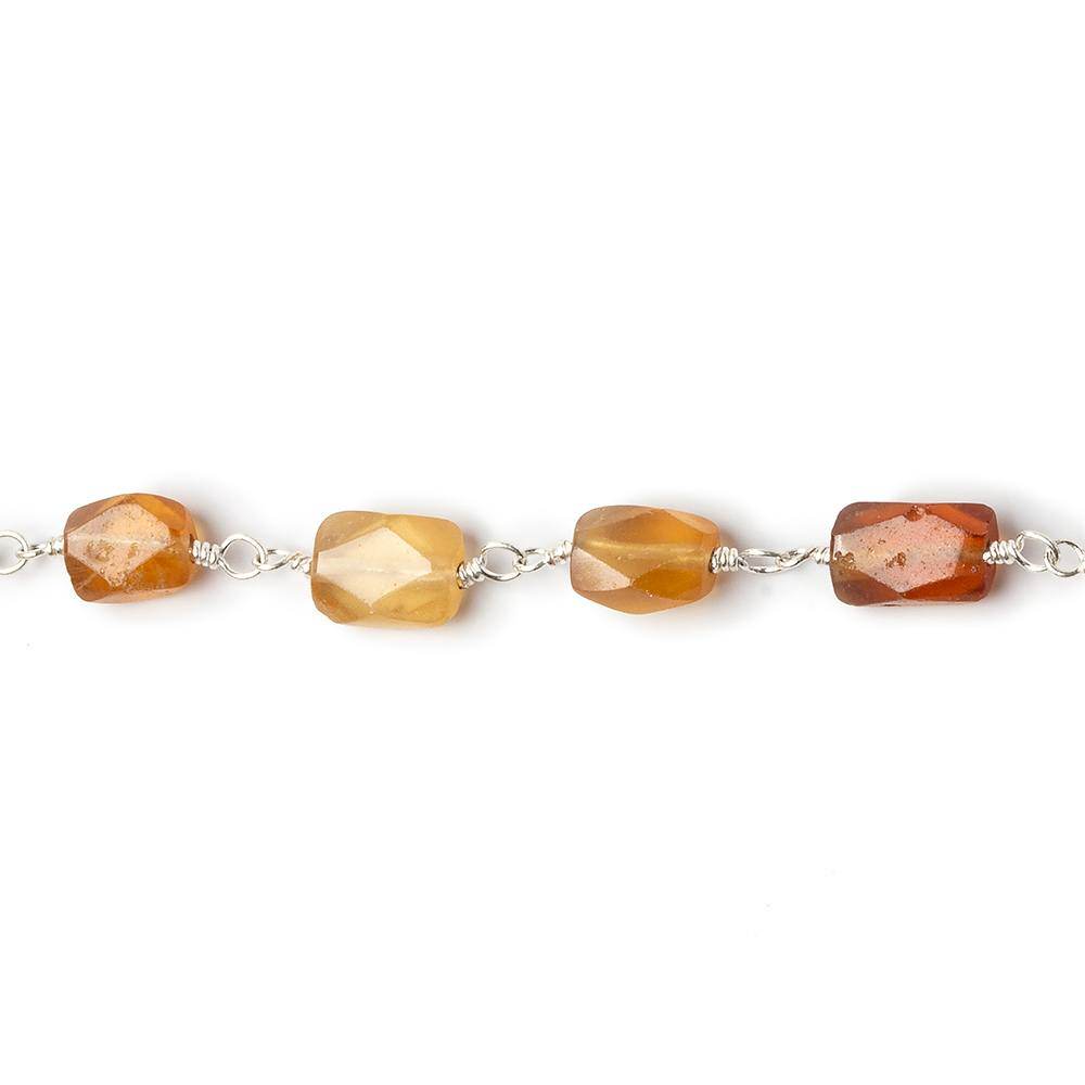 6x4mm Hessonite faceted rectangle Silver plated Wire Wrapped Chain - Beadsofcambay.com