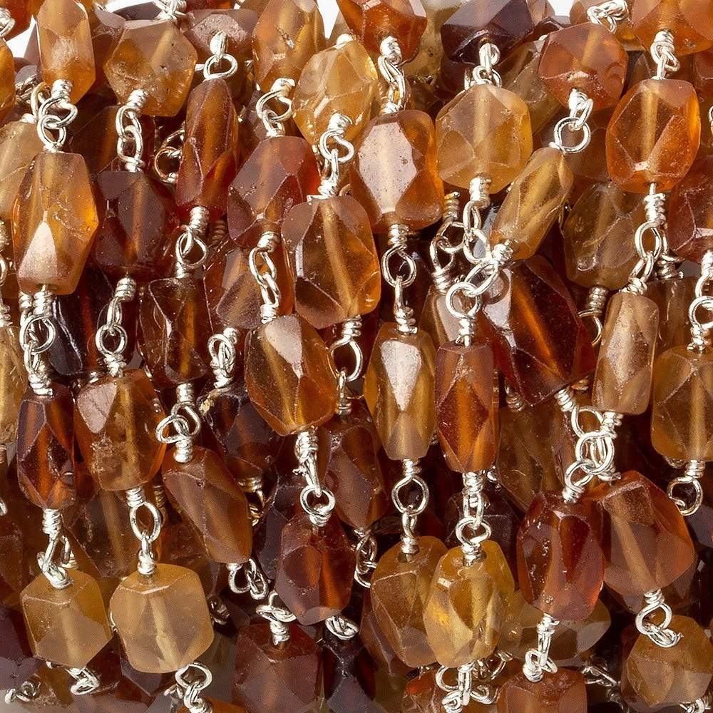 6x4mm Hessonite faceted rectangle Silver plated Wire Wrapped Chain - Beadsofcambay.com