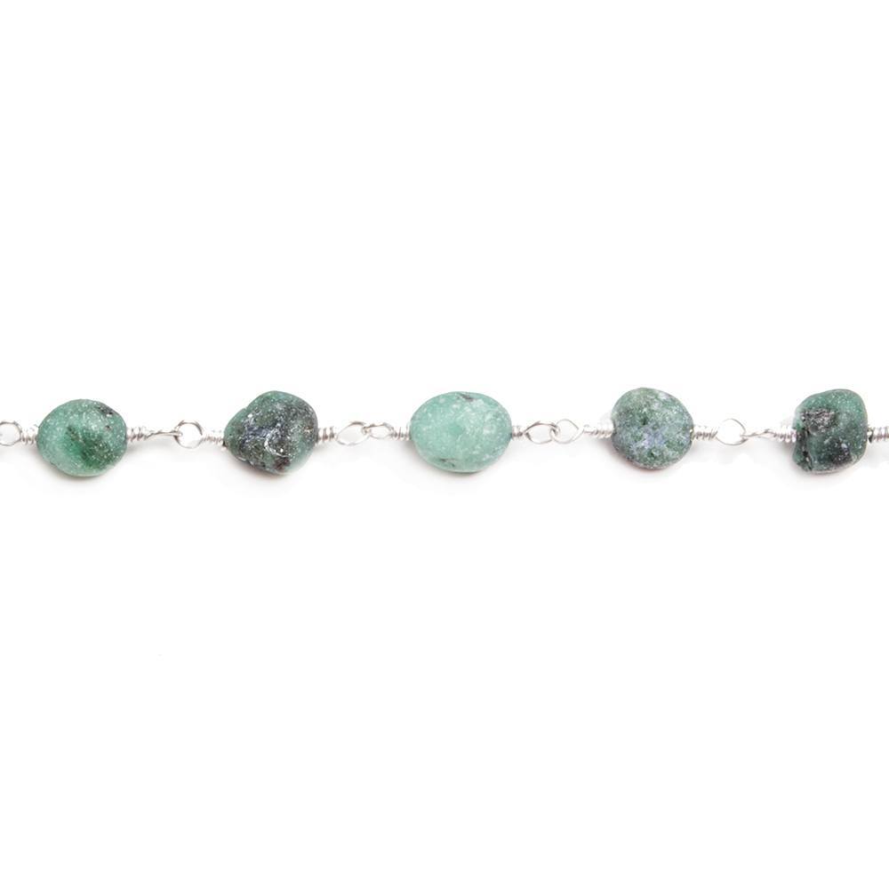 6x4mm Matte Emerald plain nugget Silver plated Chain by the foot 29 pieces - Beadsofcambay.com