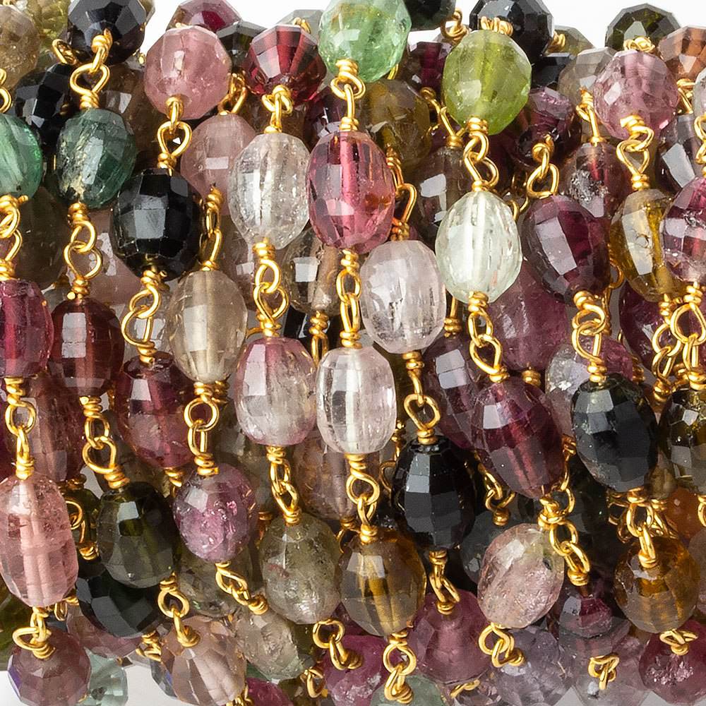 6x4mm Multi Color Tourmaline faceted oval Vermeil Chain by the foot - Beadsofcambay.com