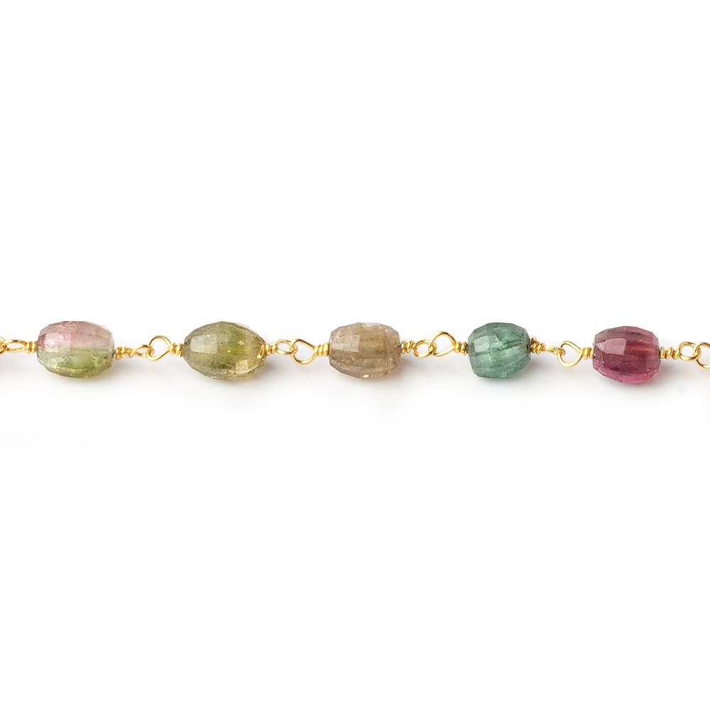 6x4mm Multi Color Tourmaline faceted oval Vermeil Chain by the foot - Beadsofcambay.com