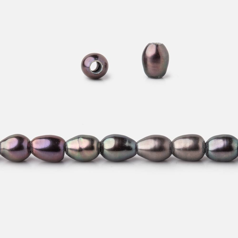 6x4mm Peacock Large Hole Oval Freshwater Pearls 1.5mm drill hole 15 inch 64 pcs - Beadsofcambay.com