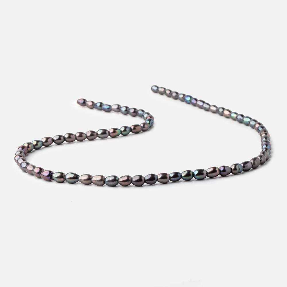 6x4mm Peacock Large Hole Oval Freshwater Pearls 1.5mm drill hole 15 inch 64 pcs - Beadsofcambay.com