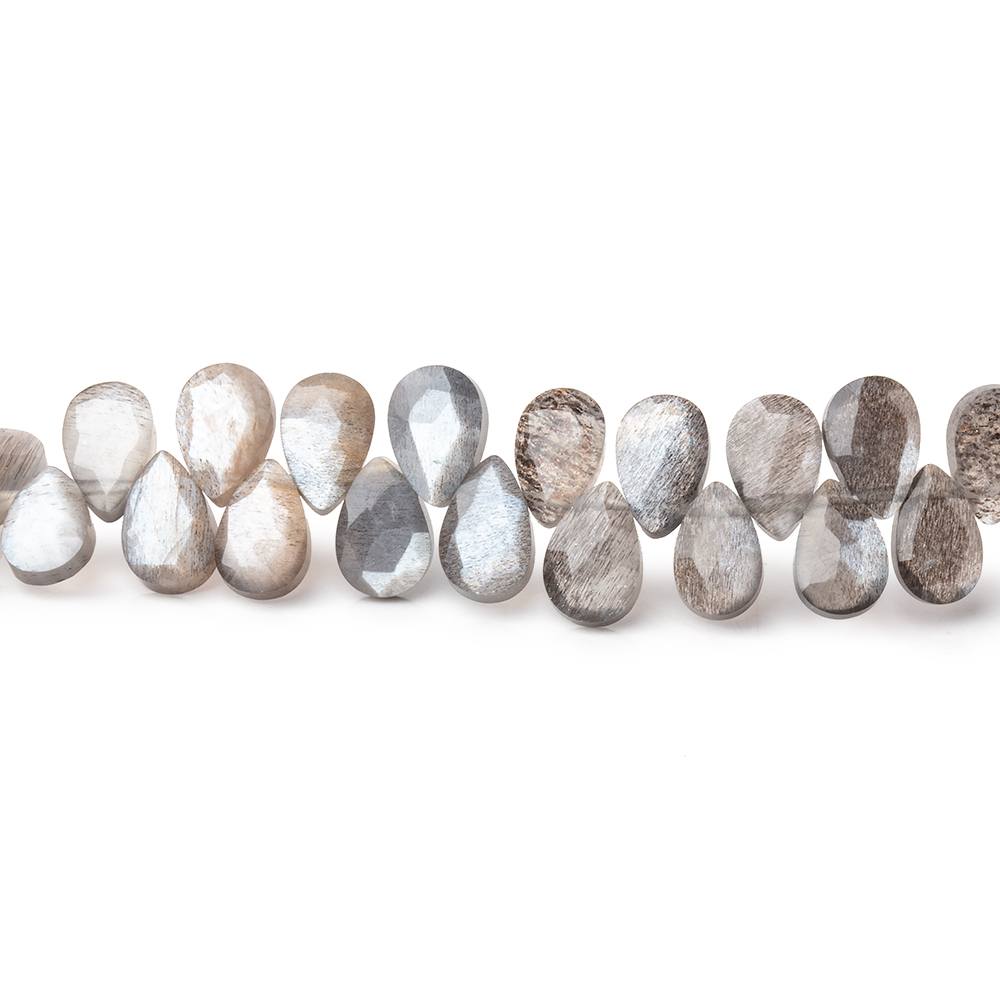 6x4mm Platinum & Chocolate Moonstone Micro Faceted Pears 7.5 inch 80 Beads AAA - Beadsofcambay.com