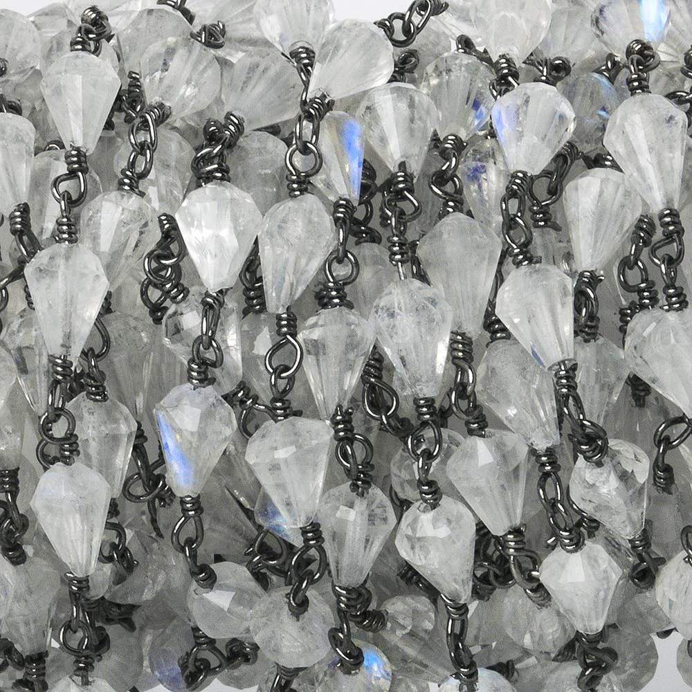 6x4mm Rainbow Moonstone faceted tear drop Black Gold Chain by the foot 28 pieces - Beadsofcambay.com