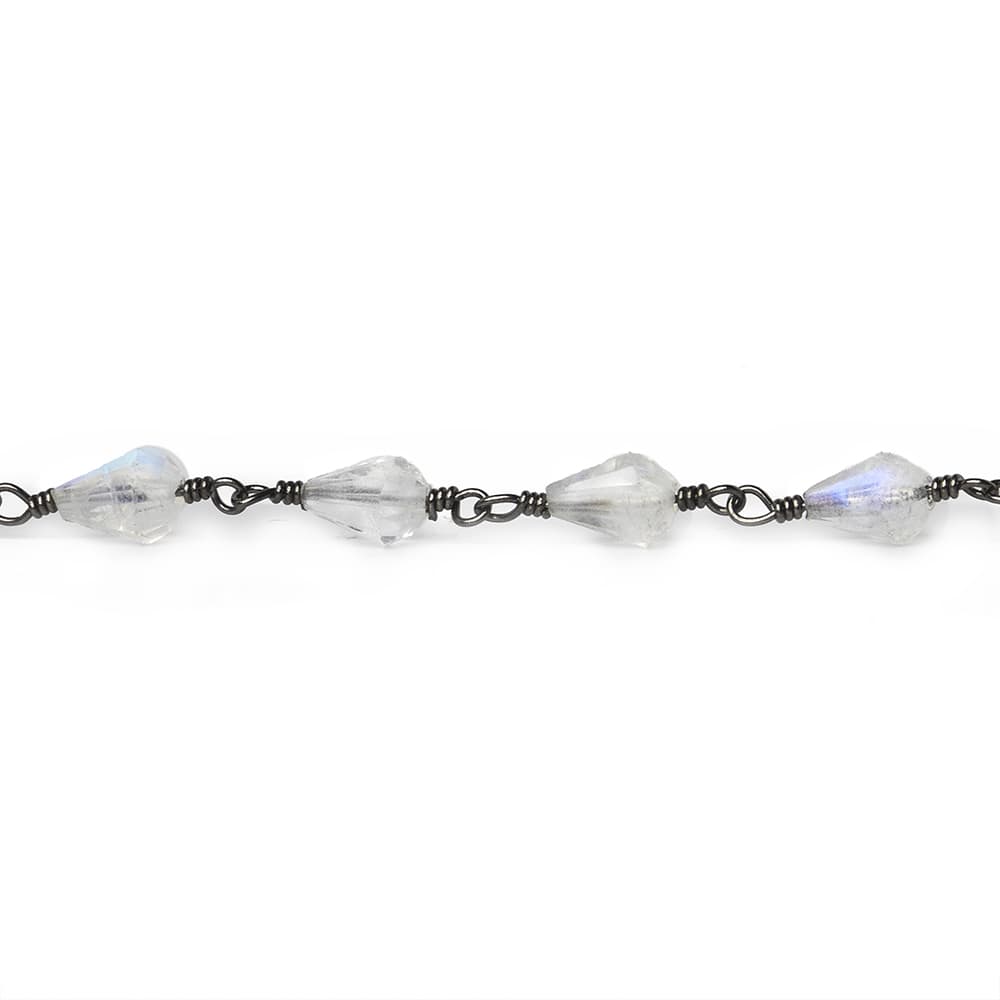 6x4mm Rainbow Moonstone faceted tear drop Black Gold Chain by the foot 28 pieces - Beadsofcambay.com
