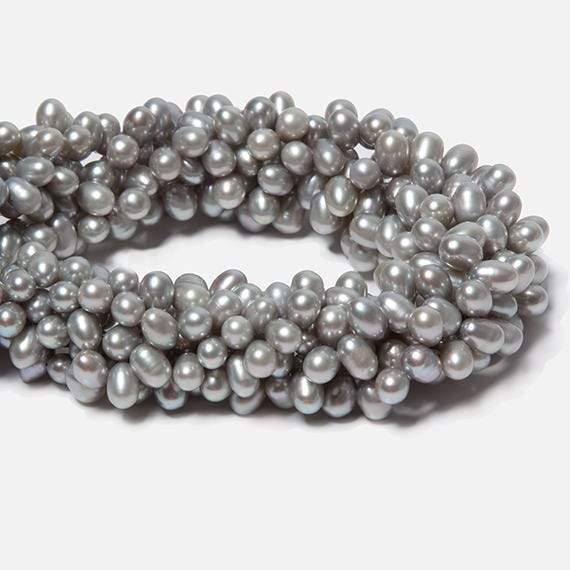 6x4mm Silver Top Drill Oval Freshwater Pearl 16 inch 78 pcs - Beadsofcambay.com